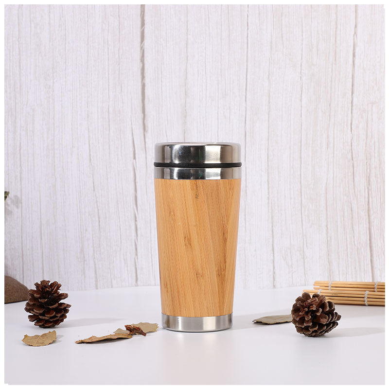 Thermos isotherme en bambou naturel élégant avec couvercle vissé
