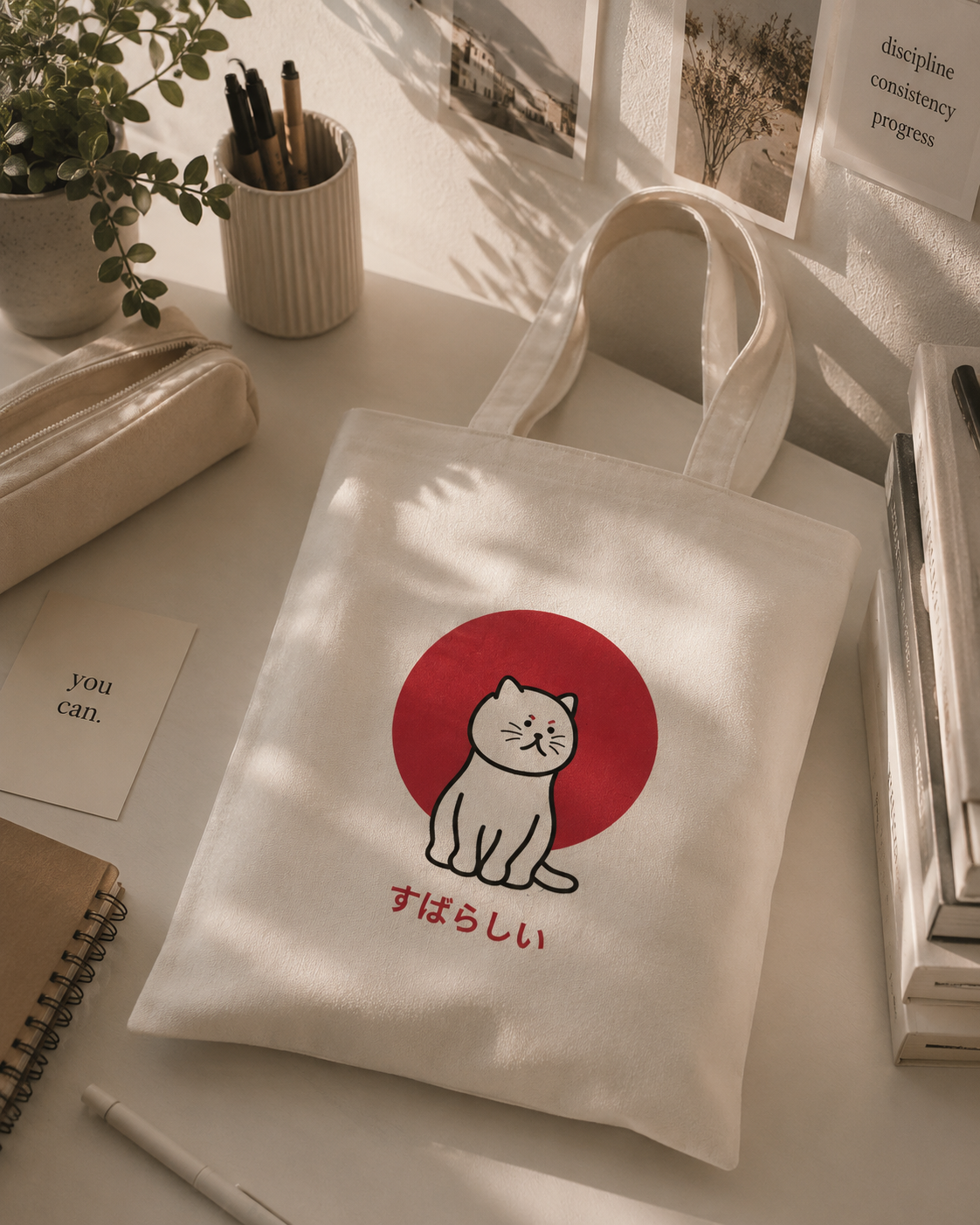 The Large Eco-Friendly Canvas Tote Bag | Cat Print