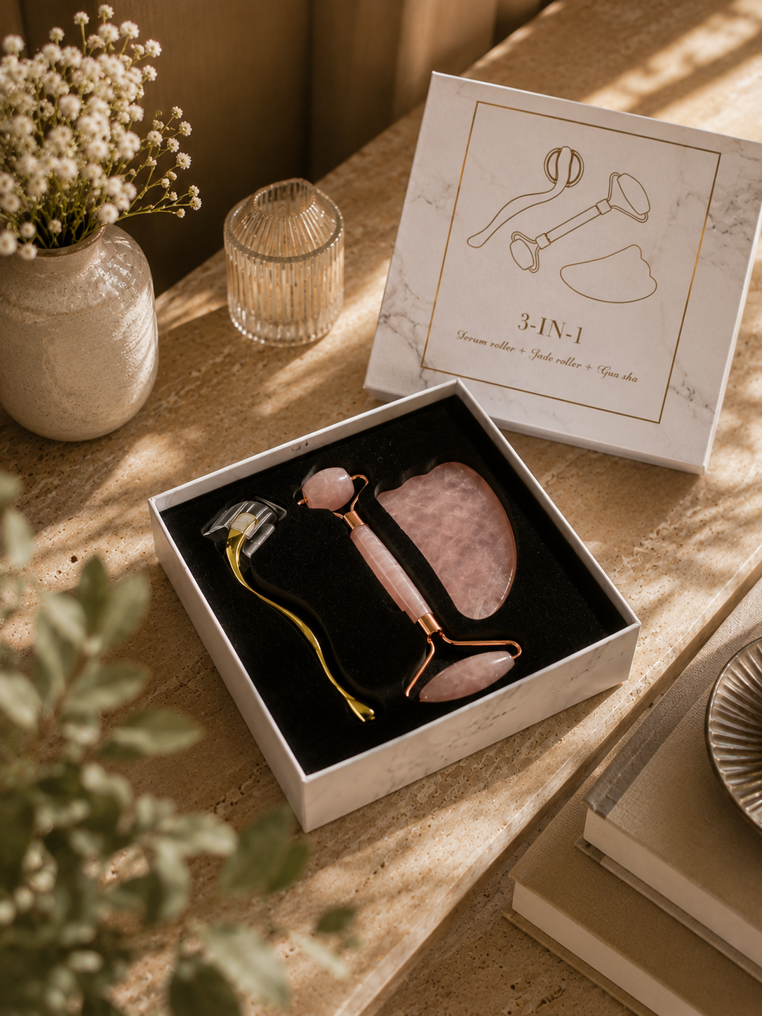 My 3-in-1 Facial Ritual Set: Rose Quartz & Derma Roller