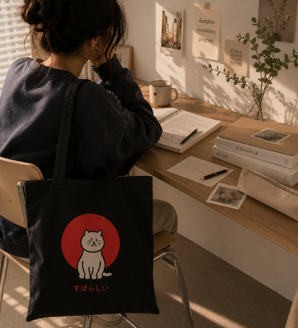 The Large Eco-Friendly Canvas Tote Bag | Cat Print